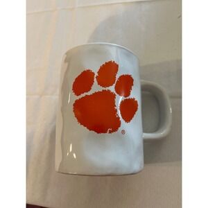 Clemson Tigers Logo Brands White Orange Paw Print Hammered Texture Ceramic Mug